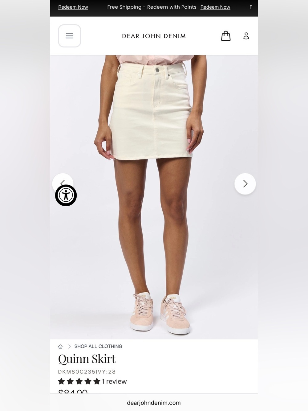 Dear John Quinn Skirt/Ivory Size 28